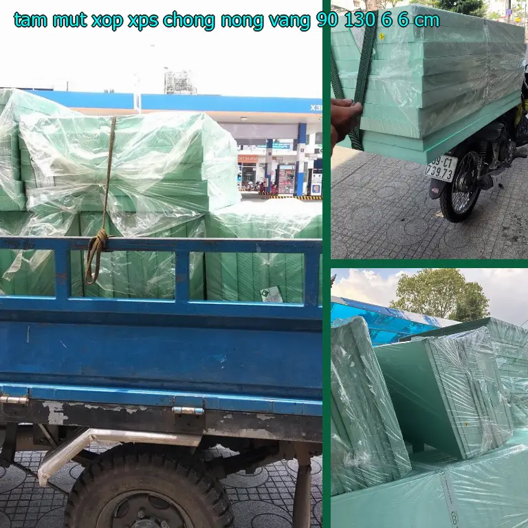 Kích thước tấm mút xốp XPS chống nóng Vàng: 90*130*6.6 cm Kích thước tấm mút xốp XPS chống nóng Vàng: 90*130*6.6 cm