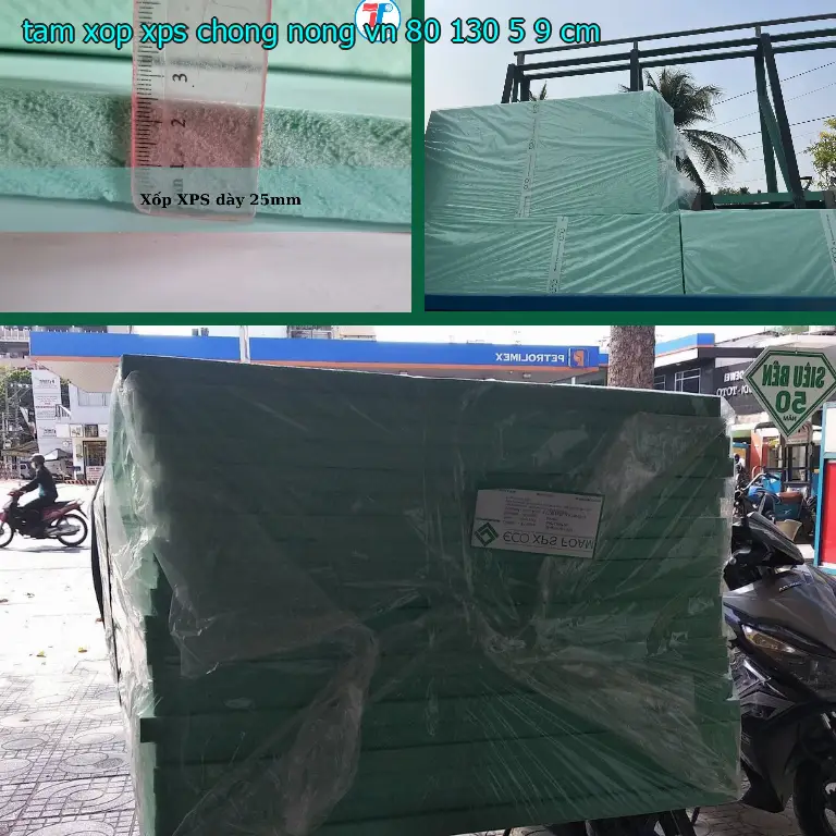Kích thước tấm xốp XPS chống nóng VN: 80*130*5.9 cm Kích thước tấm xốp XPS chống nóng VN: 80*130*5.9 cm